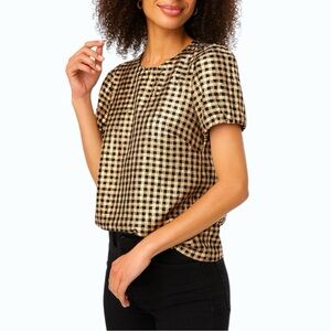 J.Crew Gold Lurex Gingham Puff-Sleeve Metallic Top Women’s Size S